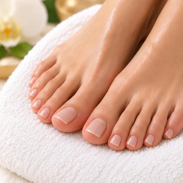 Pedicure with nude polish