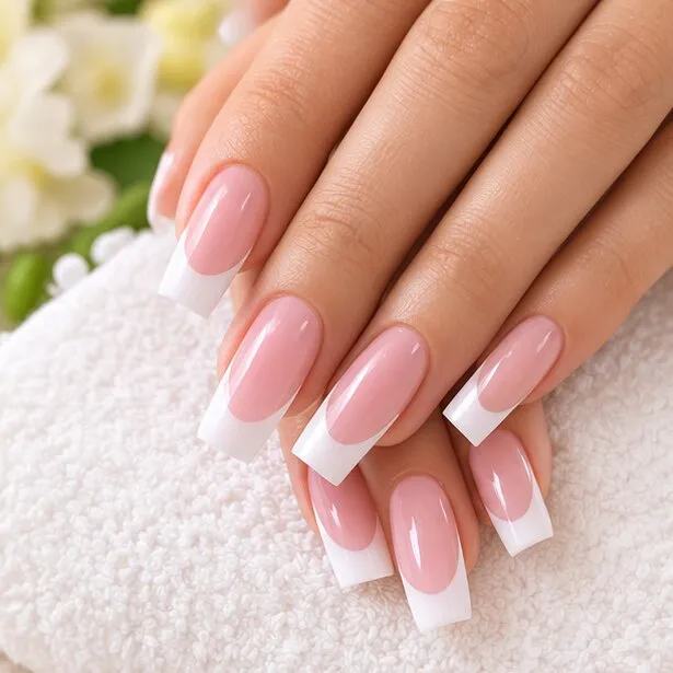 Pink and white French acrylic nails